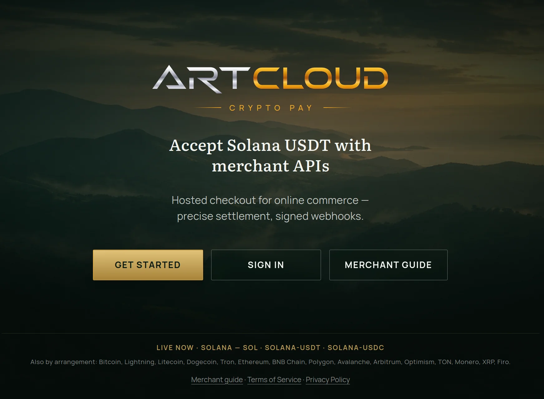 Landing ArtCloud Crypto Pay